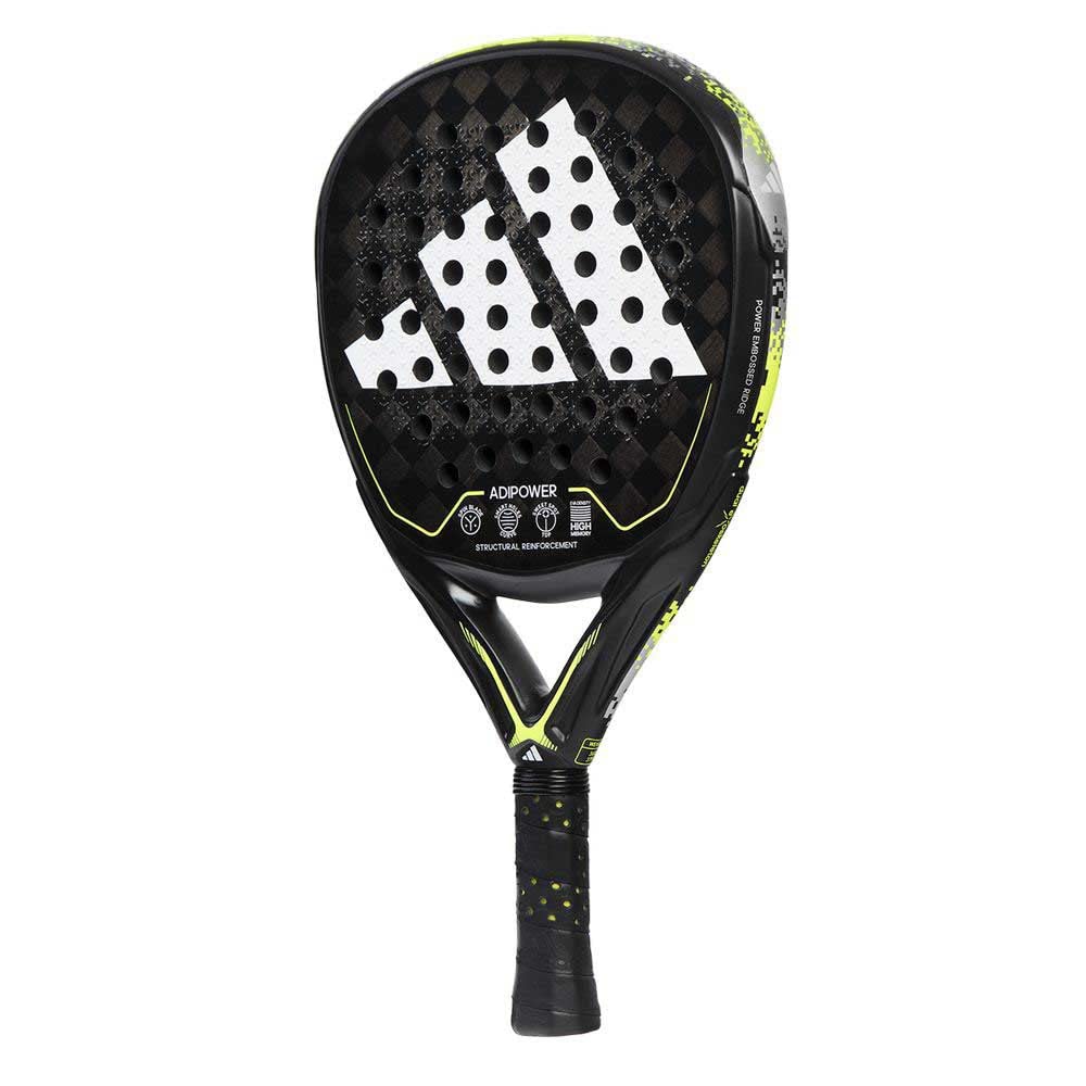 Adidas Adipower 3.2 paddle racket featuring a diamond shape and textured surface for superior ball spin.