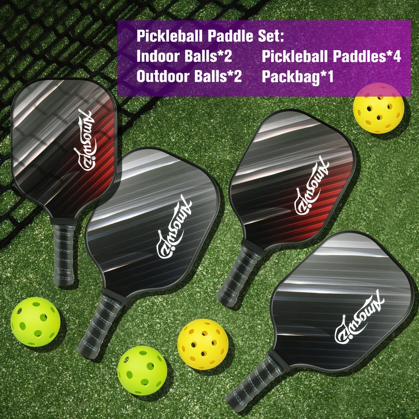 Pickleball Paddle Set with Balls & Bag (4pcs)-2