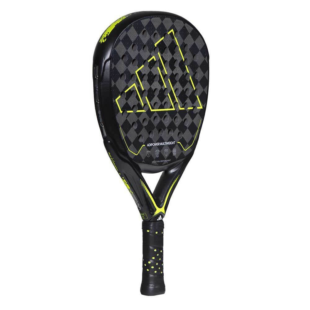 adidas Adipower Multiweight 2023 Paddle in black and yellow, designed for padel sports, model RK1AC0U21.