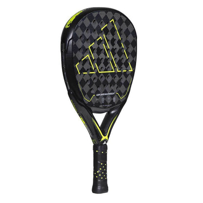 adidas Adipower Multiweight 2023 Paddle in black and yellow, designed for padel sports, model RK1AC0U21.