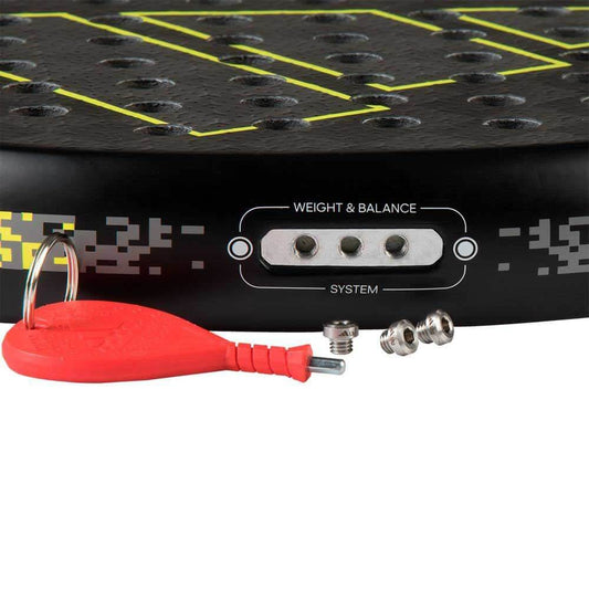 Adidas Adipower paddle weight and balance system with red key and screws for custom adjustments.